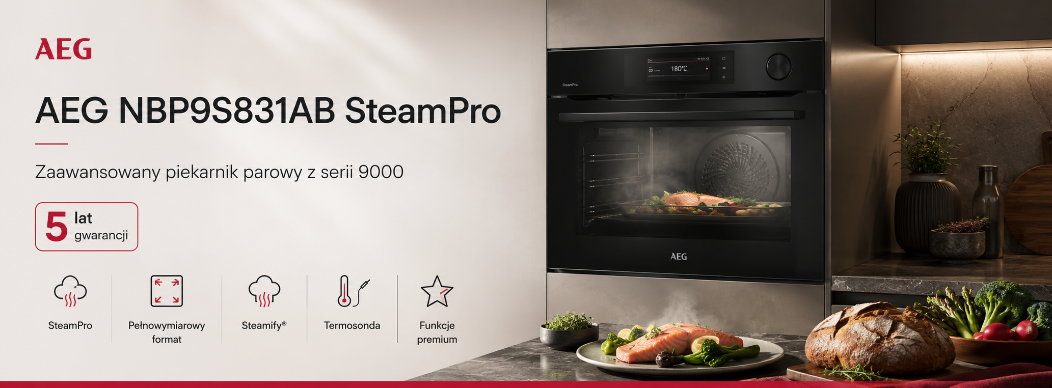Piekarnik parowy AEG NBP9S831AB ProAssist 9000 SteamPro do kuchni premium